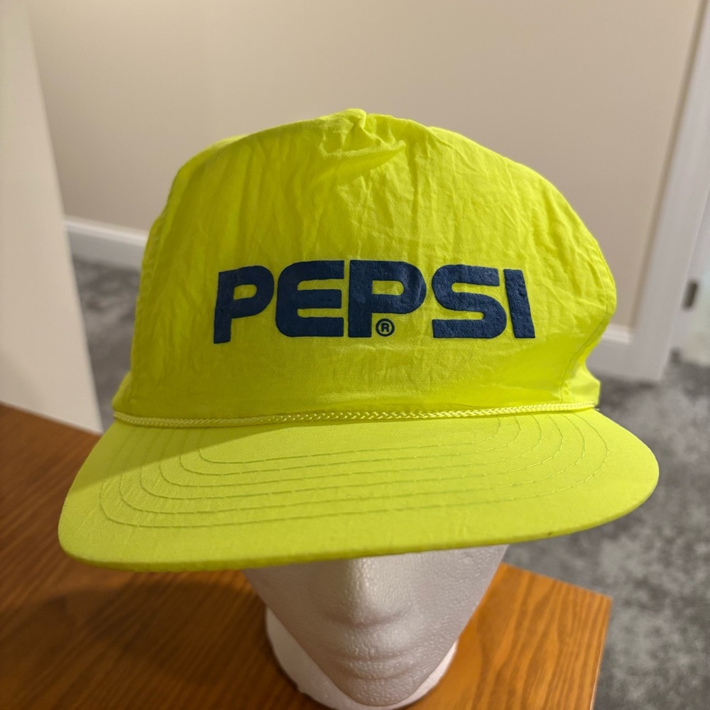 Vintage Pepsi Neon Yellow Nylon Snapback Hat OSFA